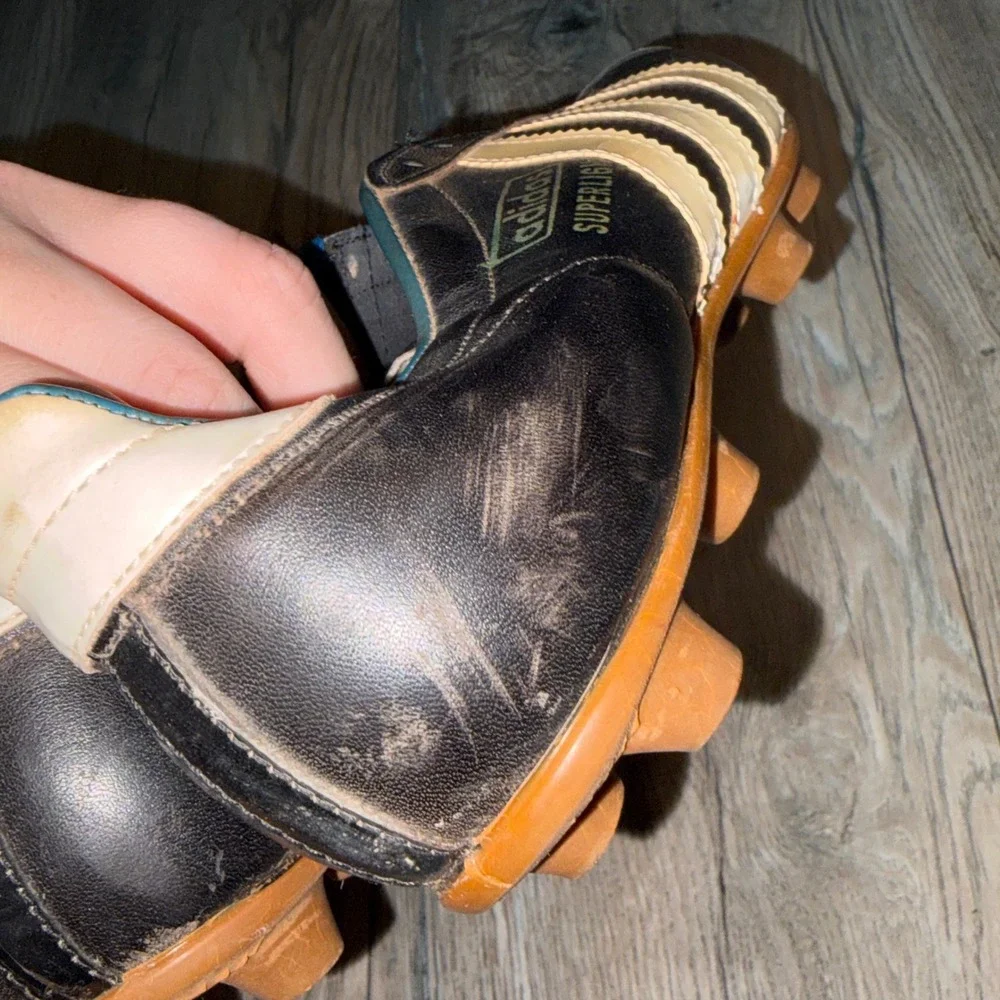 Vintage 70s Adidas Superlight Soccer Cleats Black Leather West Germany 5 Rare